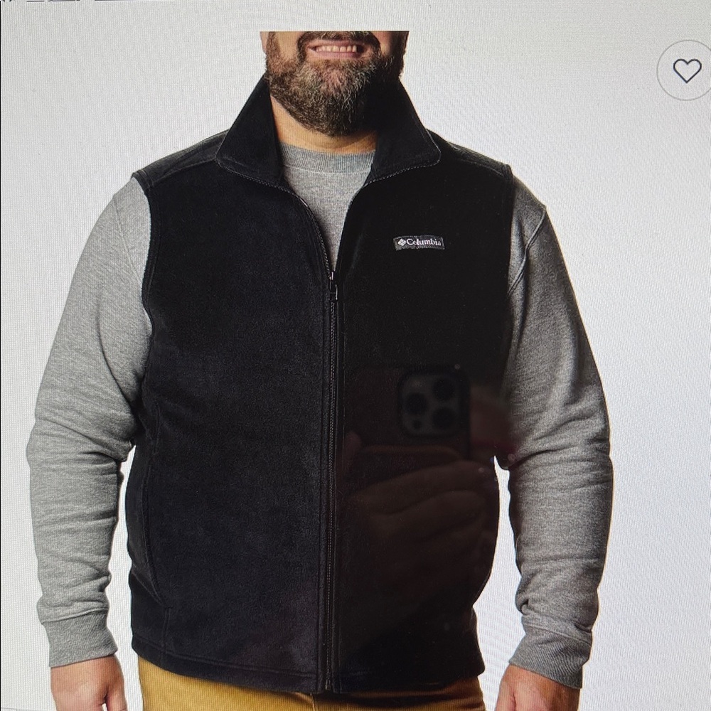 Columbia TallMan Dk Blk Fleece Full Zip Up High Collar Outdoor Durable Vest 3XLT